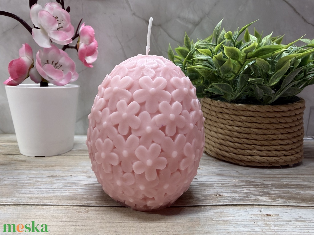 Rózsaszín nyuszi tojás gyertya - apró kis virágos - otthon & életmód - gyertya, illat, aroma - gyertya - Meska.hu