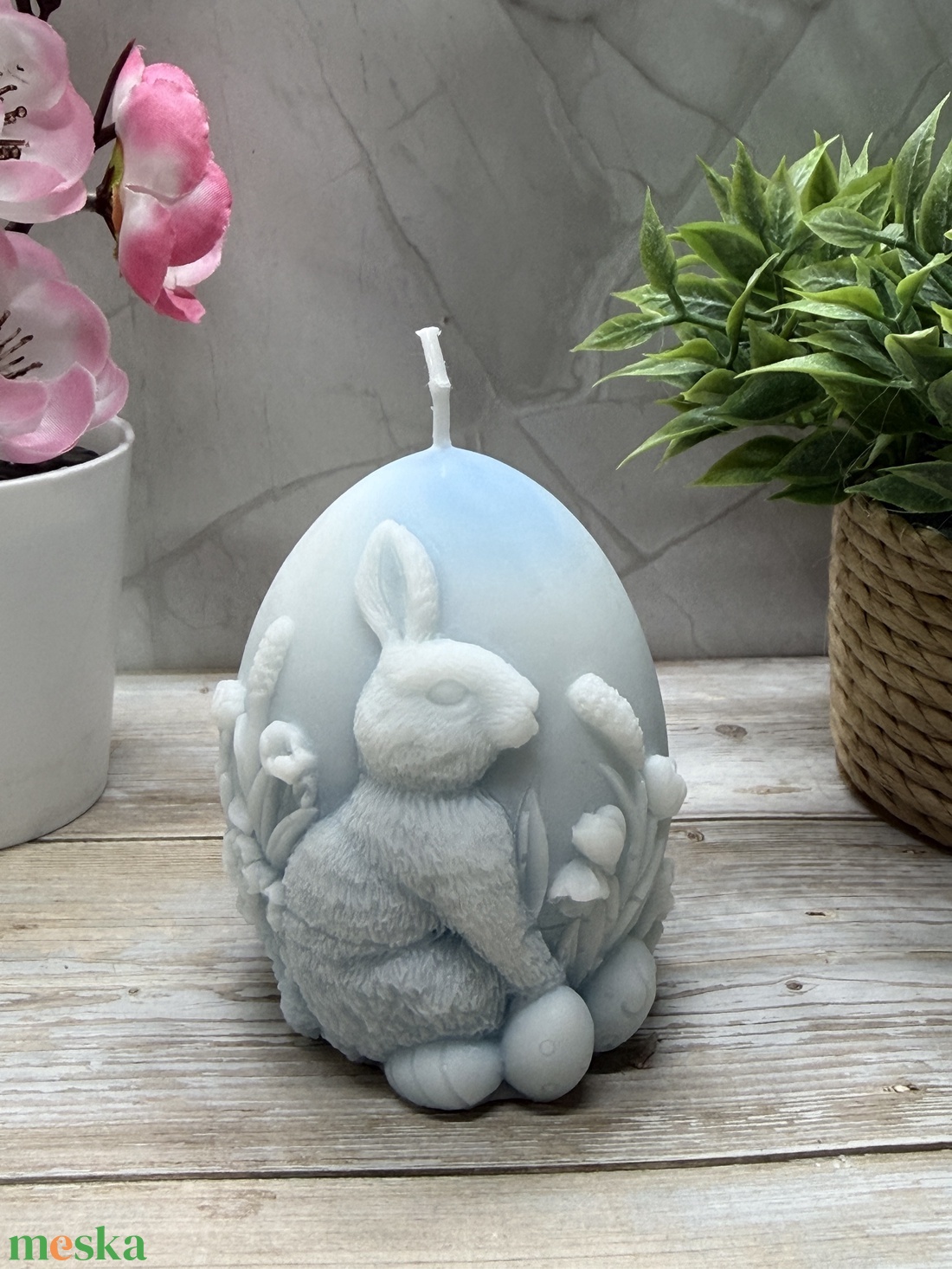 Nyuszi tojás gyertya - kék színben  - otthon & életmód - gyertya, illat, aroma - gyertya - Meska.hu