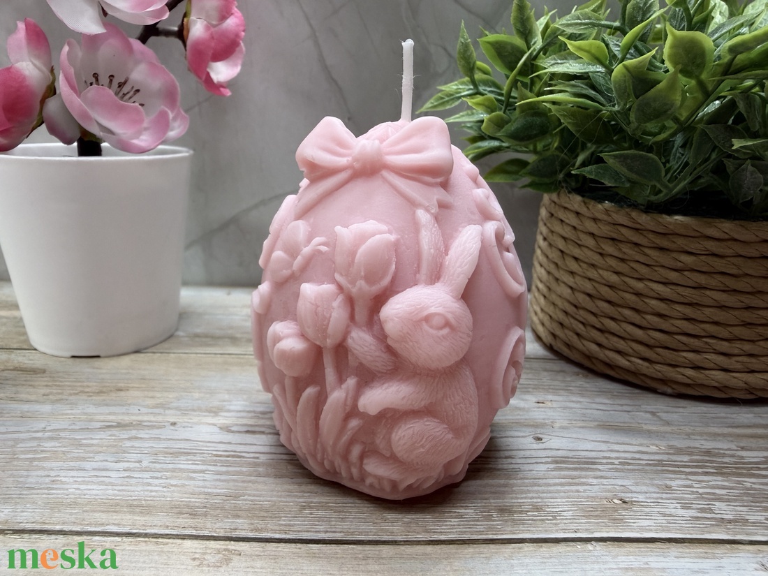 Nyuszi tojás gyertya - rózsaszín színben2 - otthon & életmód - gyertya, illat, aroma - gyertya - Meska.hu