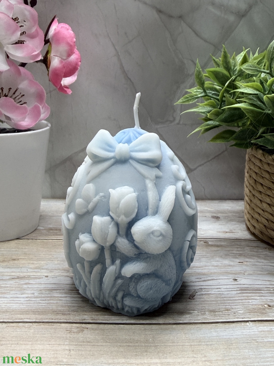 Nyuszi tojás gyertya - kék színben2 - otthon & életmód - gyertya, illat, aroma - gyertya - Meska.hu