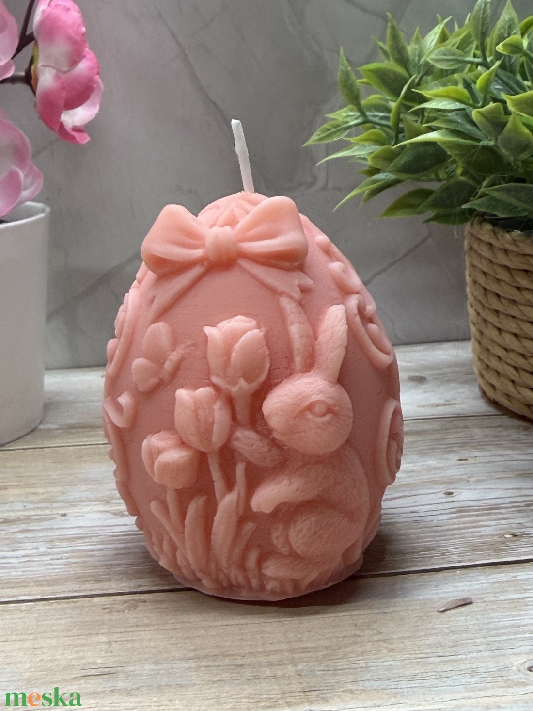Nyuszi tojás gyertya - rózsaszín színben3 - otthon & életmód - gyertya, illat, aroma - gyertya - Meska.hu