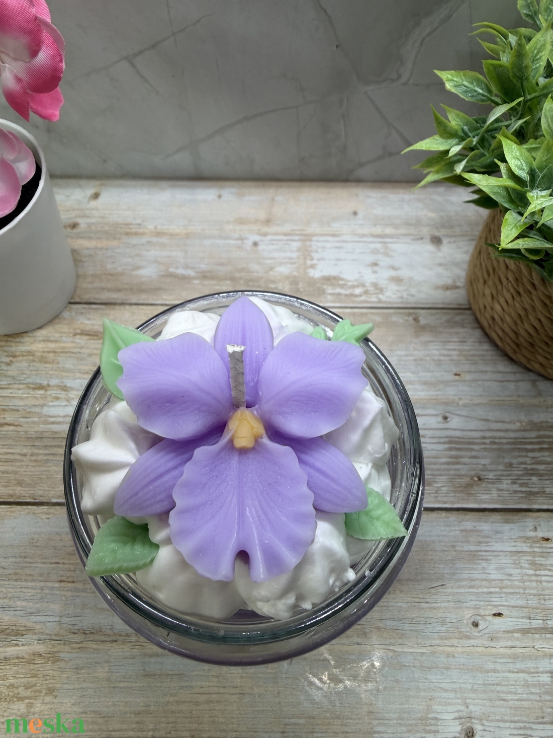 Lila orchideás habgyertya üvegben-2 - otthon & életmód - gyertya, illat, aroma - gyertya - Meska.hu