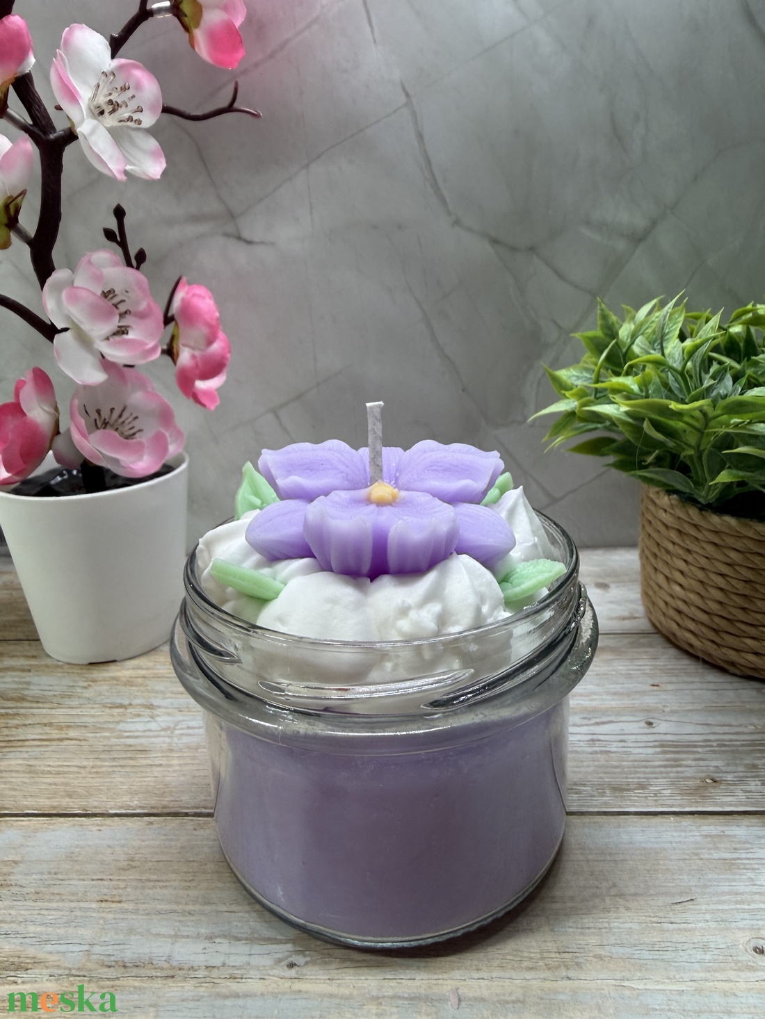 Lila orchideás habgyertya üvegben-2 - otthon & életmód - gyertya, illat, aroma - gyertya - Meska.hu