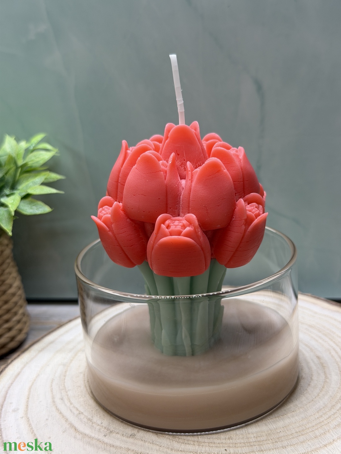  Tulipán csokor gyertya üvegben - piros  - otthon & életmód - gyertya, illat, aroma - gyertya - Meska.hu