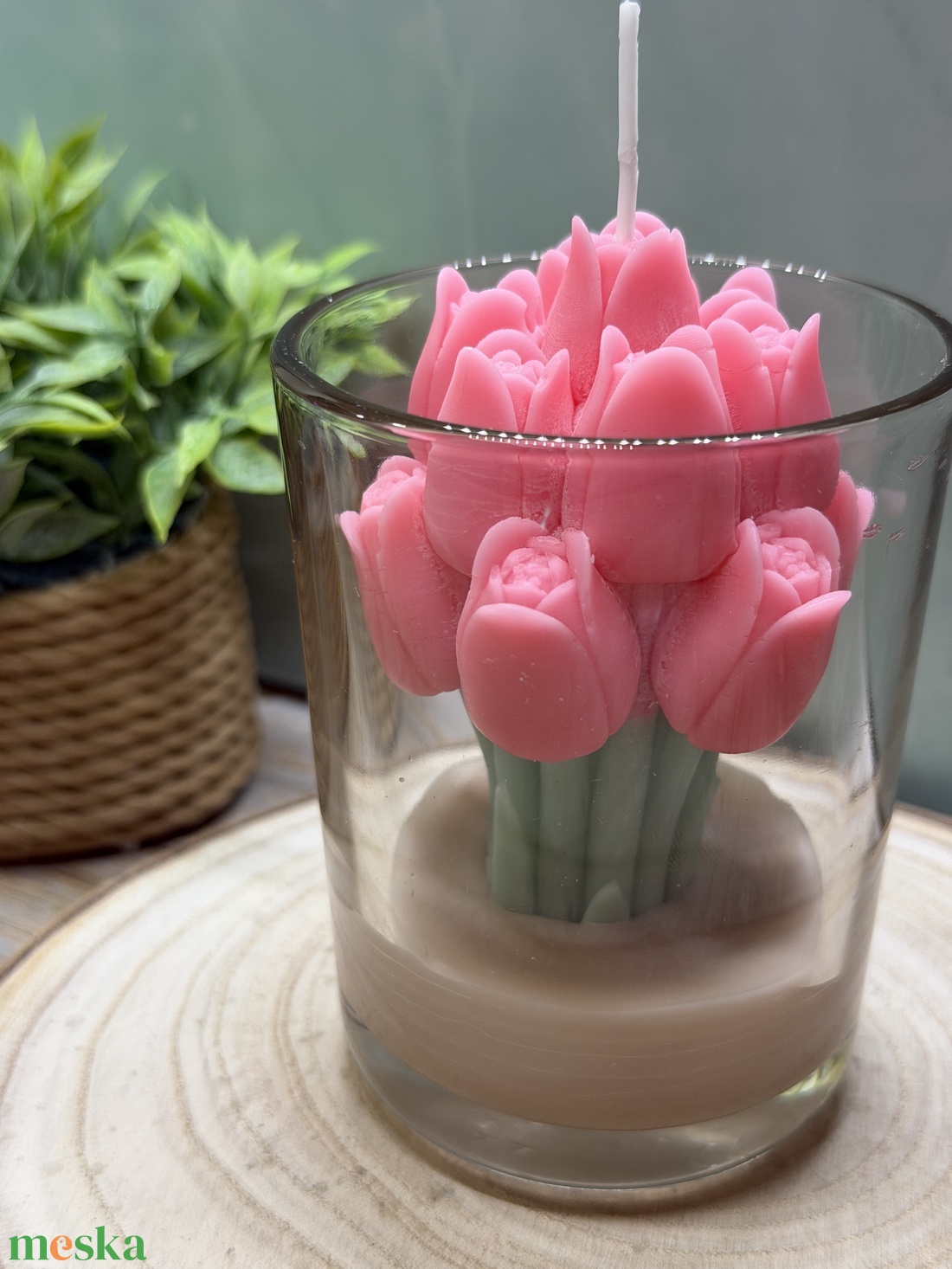 Pink tulipános üveges gyertya-1 - otthon & életmód - gyertya, illat, aroma - gyertya - Meska.hu