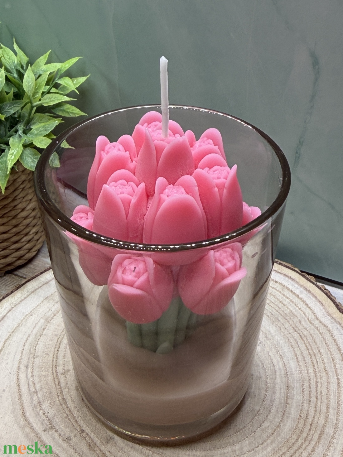 Pink tulipános üveges gyertya-1 - otthon & életmód - gyertya, illat, aroma - gyertya - Meska.hu
