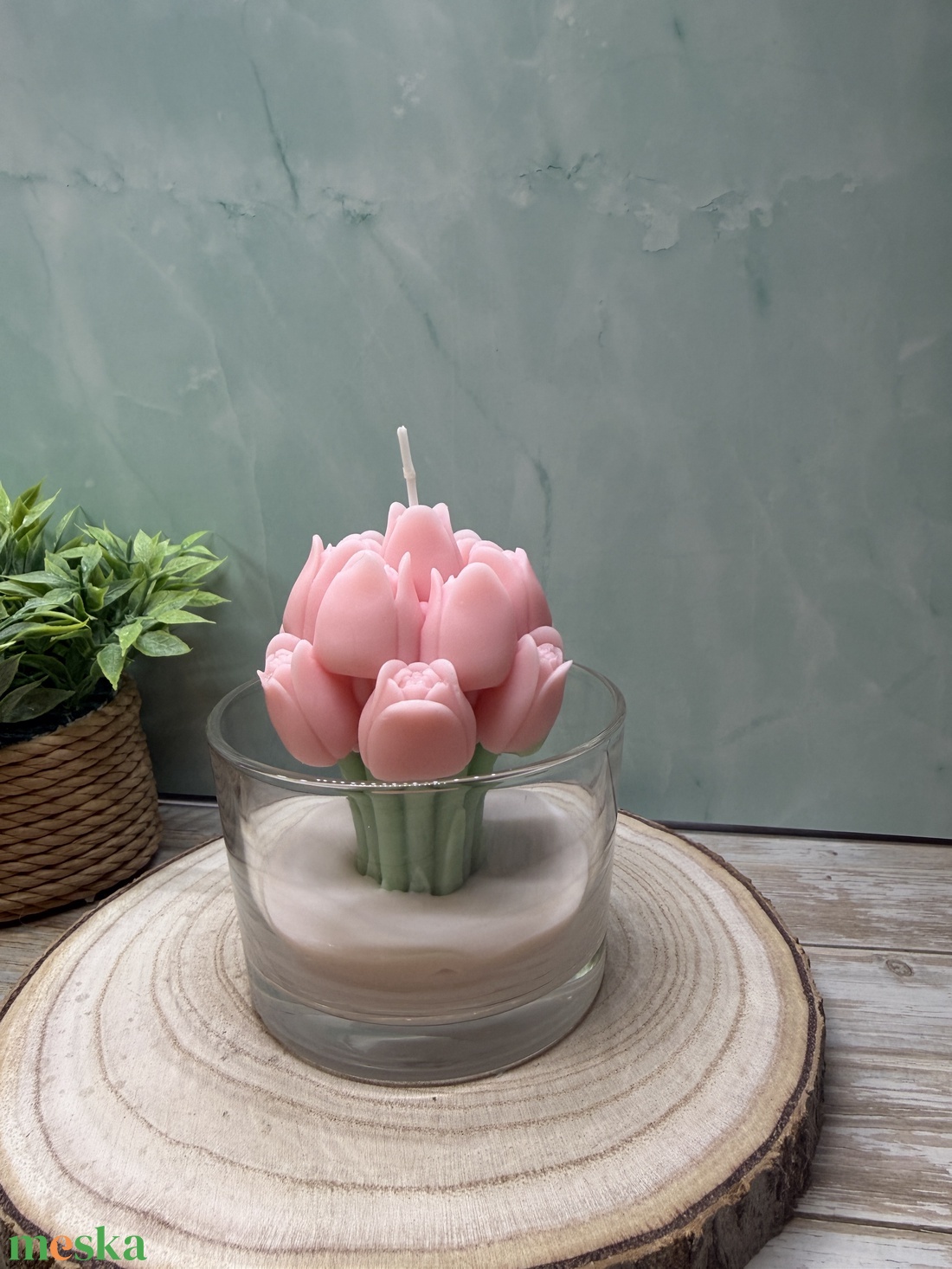 Rózsaszín tulipános üveges gyertya -3 - otthon & életmód - gyertya, illat, aroma - gyertya - Meska.hu