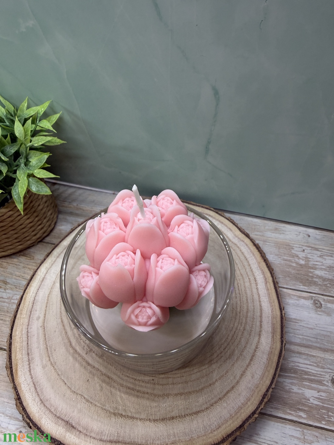 Rózsaszín tulipános üveges gyertya -3 - otthon & életmód - gyertya, illat, aroma - gyertya - Meska.hu