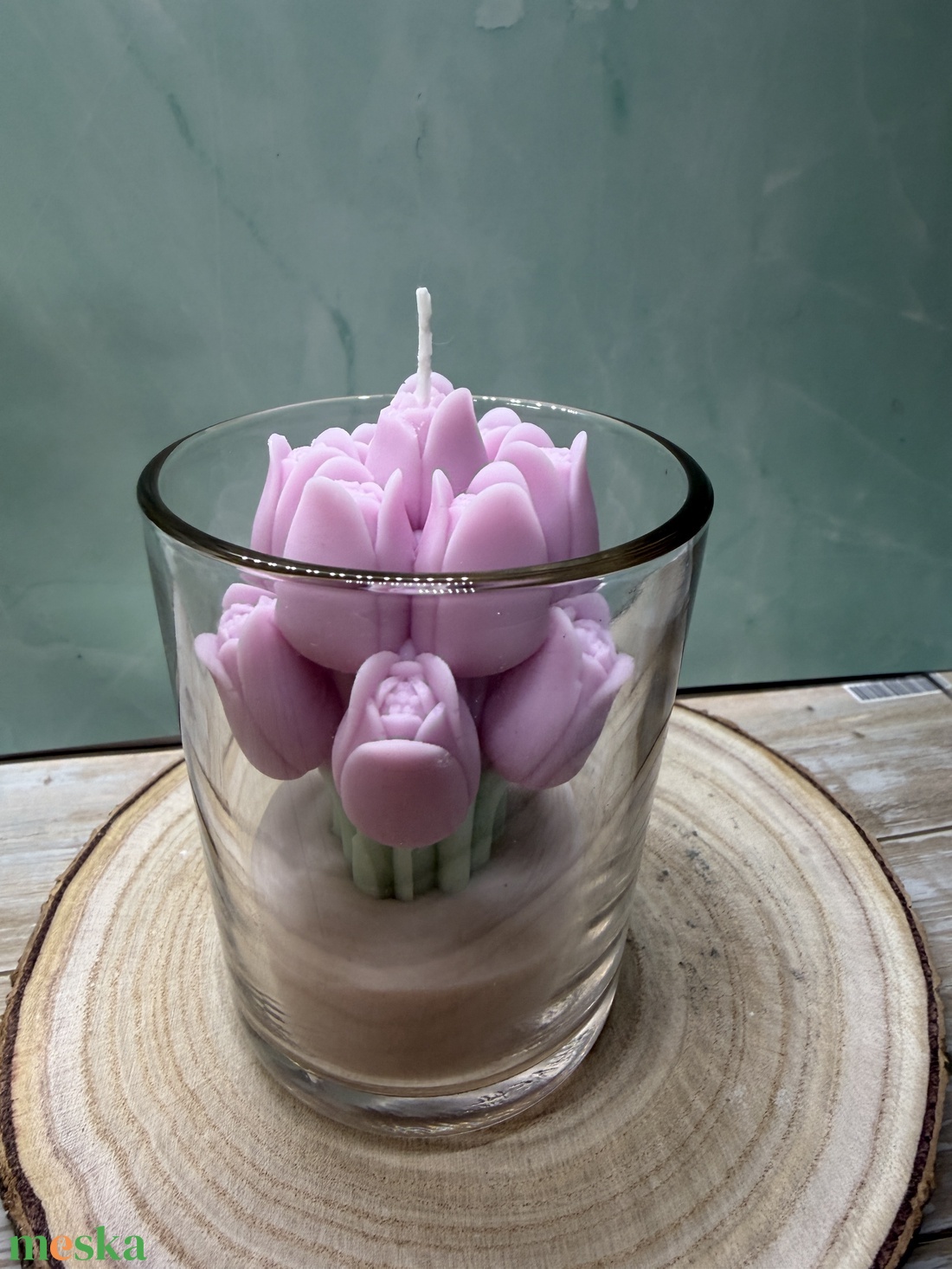Pasztell lila tulipános üveges gyertya - otthon & életmód - gyertya, illat, aroma - gyertya - Meska.hu