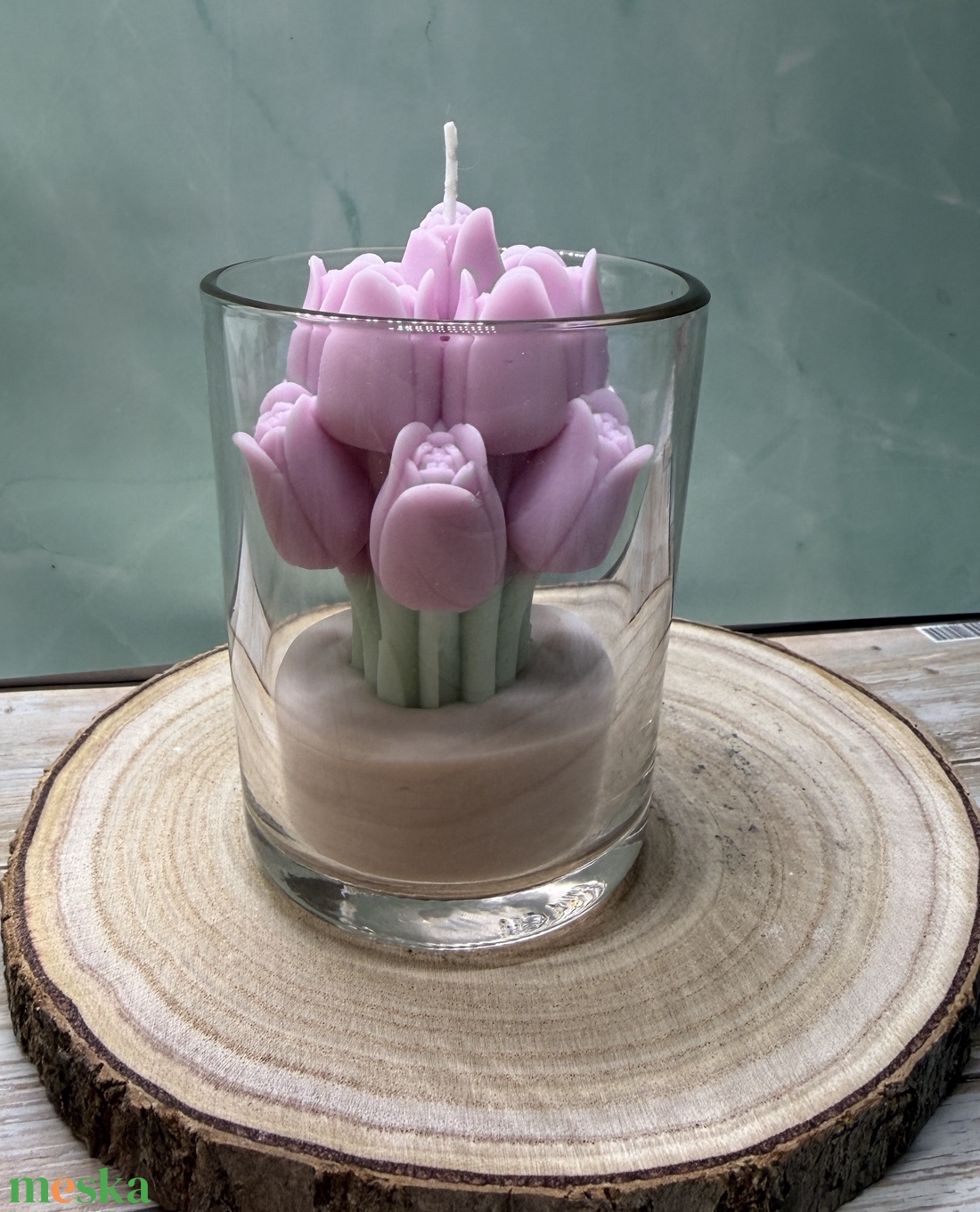 Pasztell lila tulipános üveges gyertya - otthon & életmód - gyertya, illat, aroma - gyertya - Meska.hu