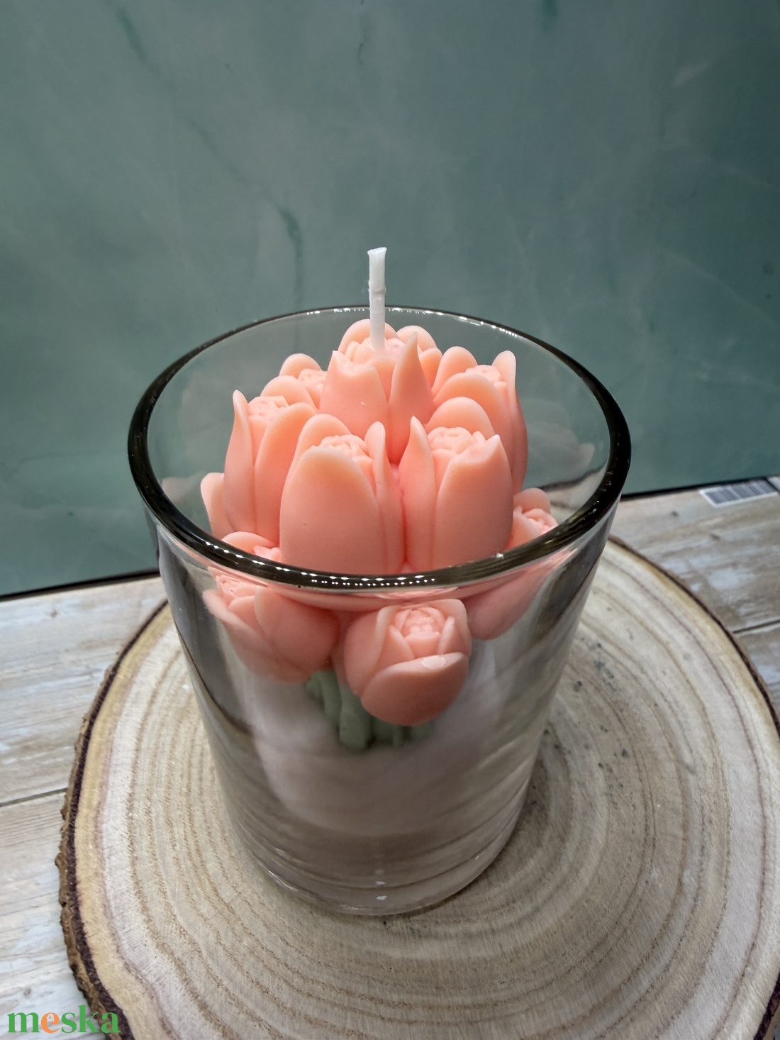 Tulipános gyertya üvegben - barack virág színben  - otthon & életmód - gyertya, illat, aroma - gyertya - Meska.hu