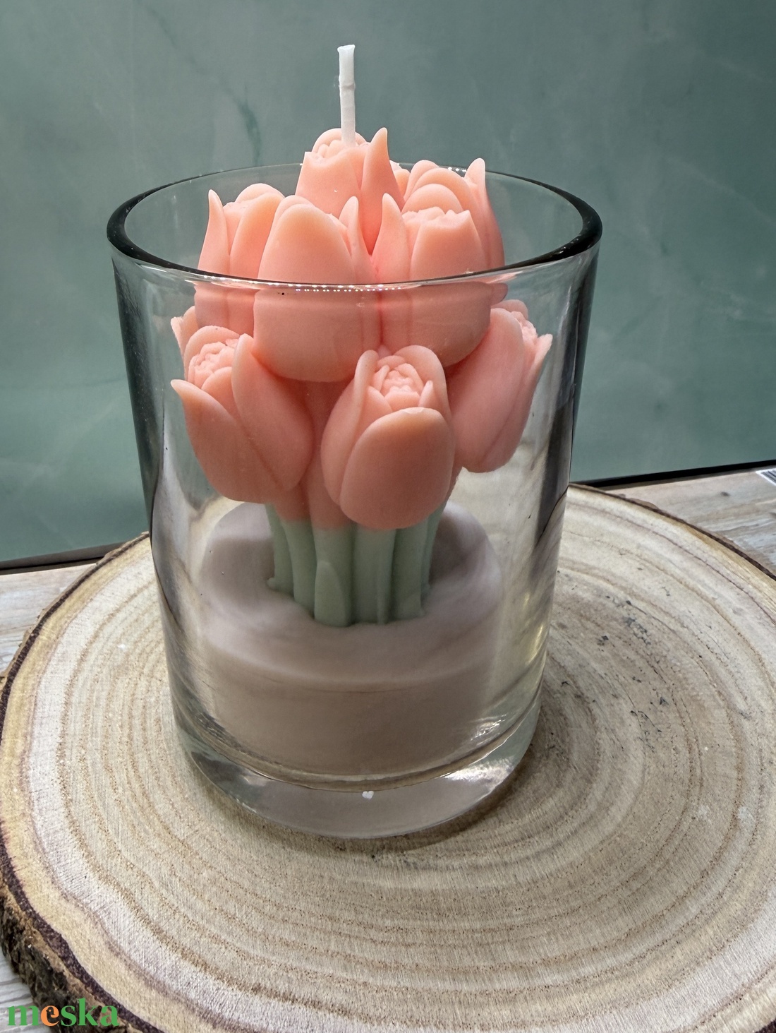 Tulipános gyertya üvegben - barack virág színben  - otthon & életmód - gyertya, illat, aroma - gyertya - Meska.hu