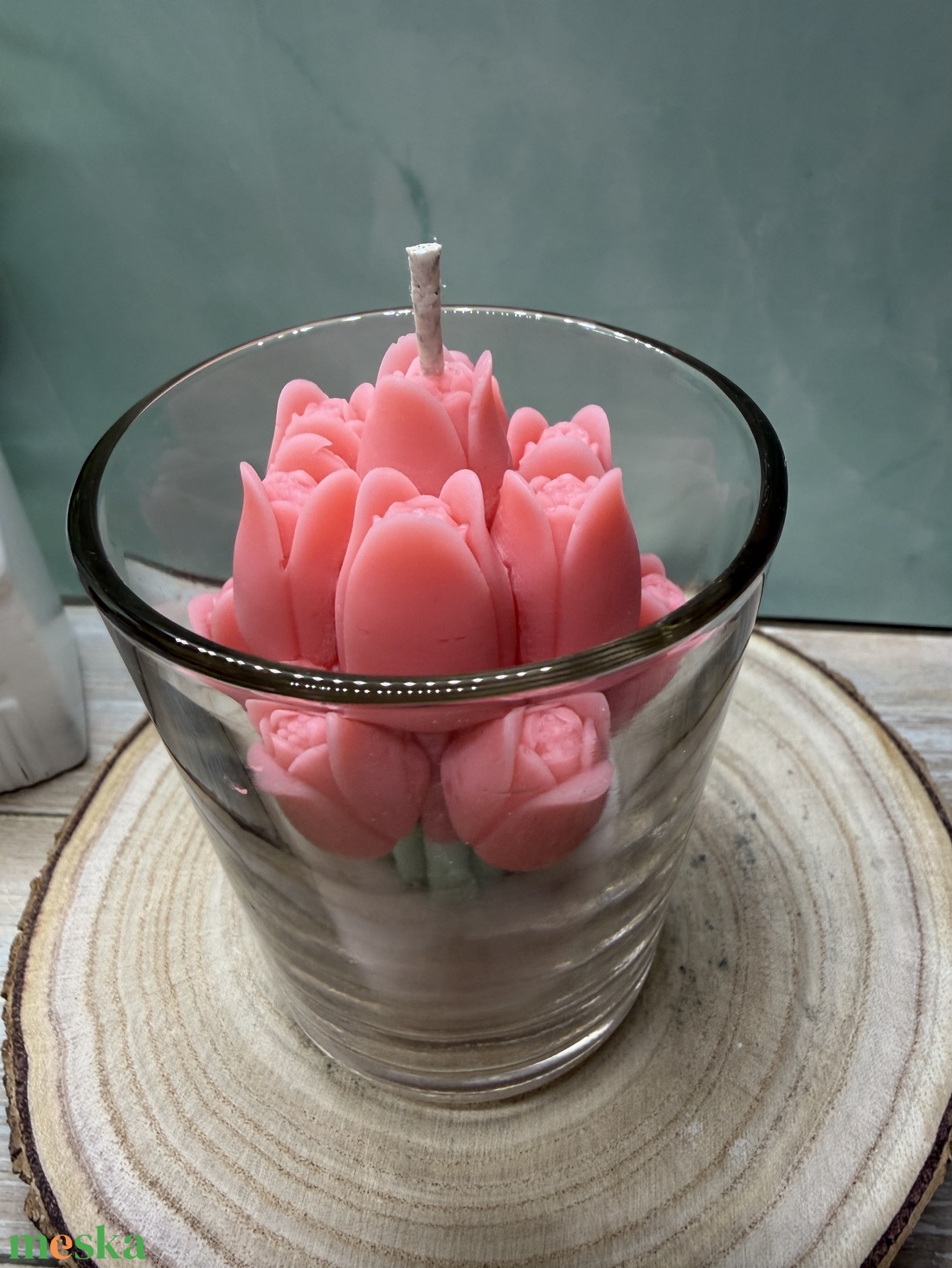 Rózsaszín tulipános üveges gyertya-2 - otthon & életmód - gyertya, illat, aroma - gyertya - Meska.hu