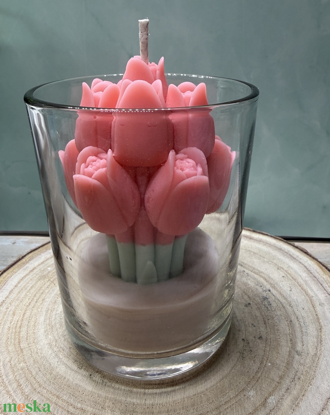 Rózsaszín tulipános üveges gyertya-2 - otthon & életmód - gyertya, illat, aroma - gyertya - Meska.hu
