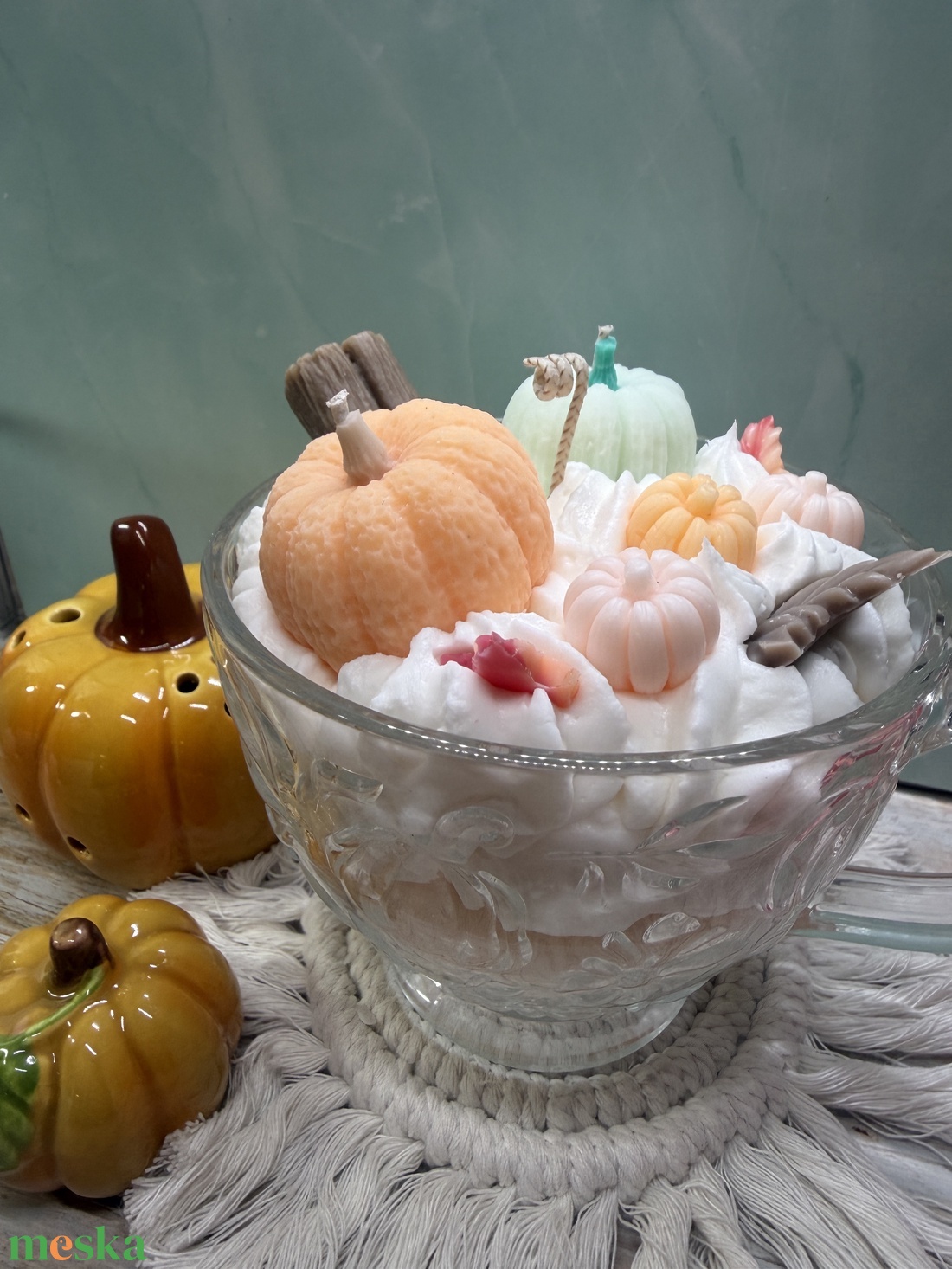 Pasztell őszi tökös desszertgyertya � különleges Halloween dekoráció  - otthon & életmód - gyertya, illat, aroma - gyertya - Meska.hu