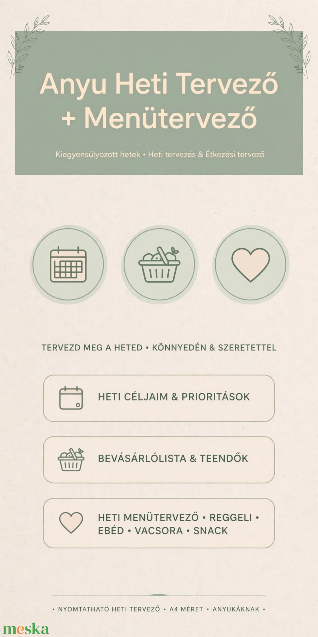 Virágos Anyu Heti Tervező + Heti Menütervező - Nyomtatható PDF csomag, A4 - otthon & életmód - papír, írószer - naptár & tervező - Meska.hu