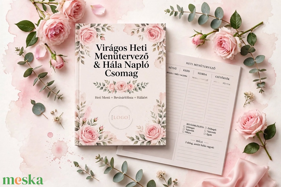 Virágos Heti Menütervező és Hála Napló Csomag - Heti Menü + Bevásárlólista - PDF - otthon & életmód - papír, írószer - naptár & tervező - Meska.hu