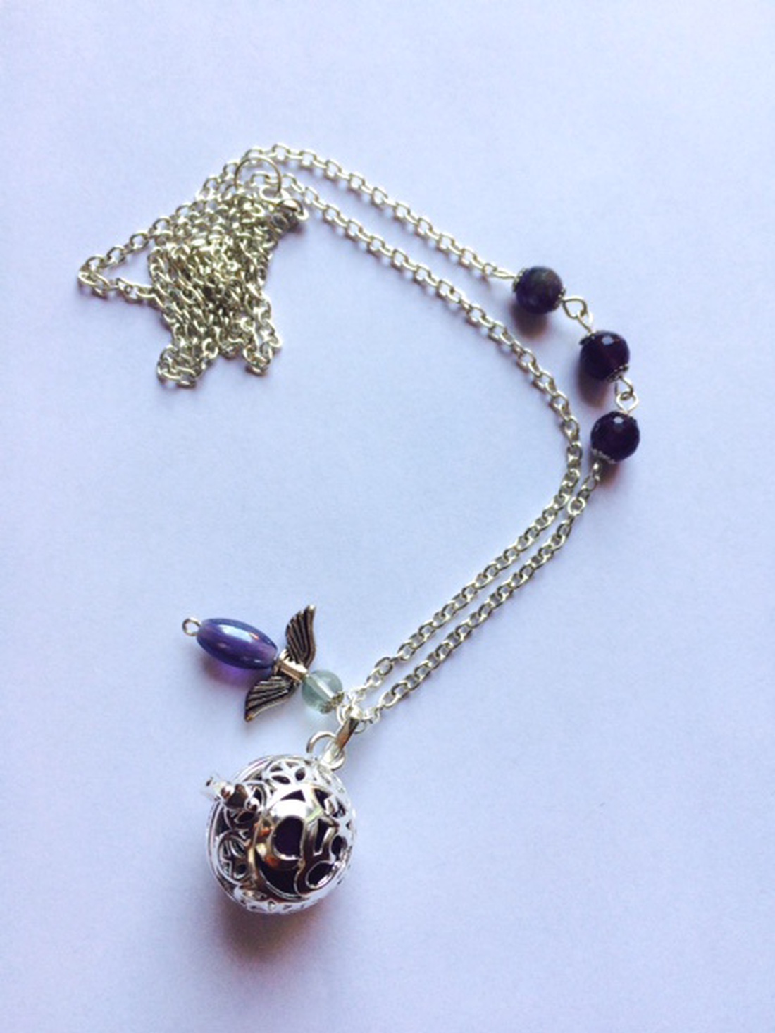 Angyalhívó csengő OM medállal, ametiszt féldrágakövekkel -  - Meska.hu