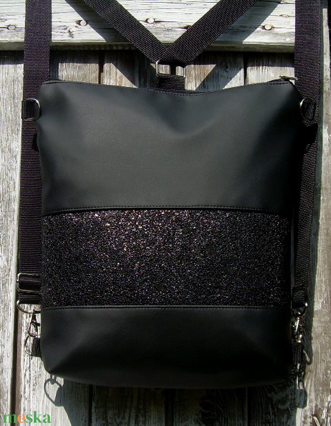 CITY BAG HÁTIZSÁK/OLDALTÁSKA : Fekete feketével 3. - táska & tok - hátizsák - hátizsák - Meska.hu