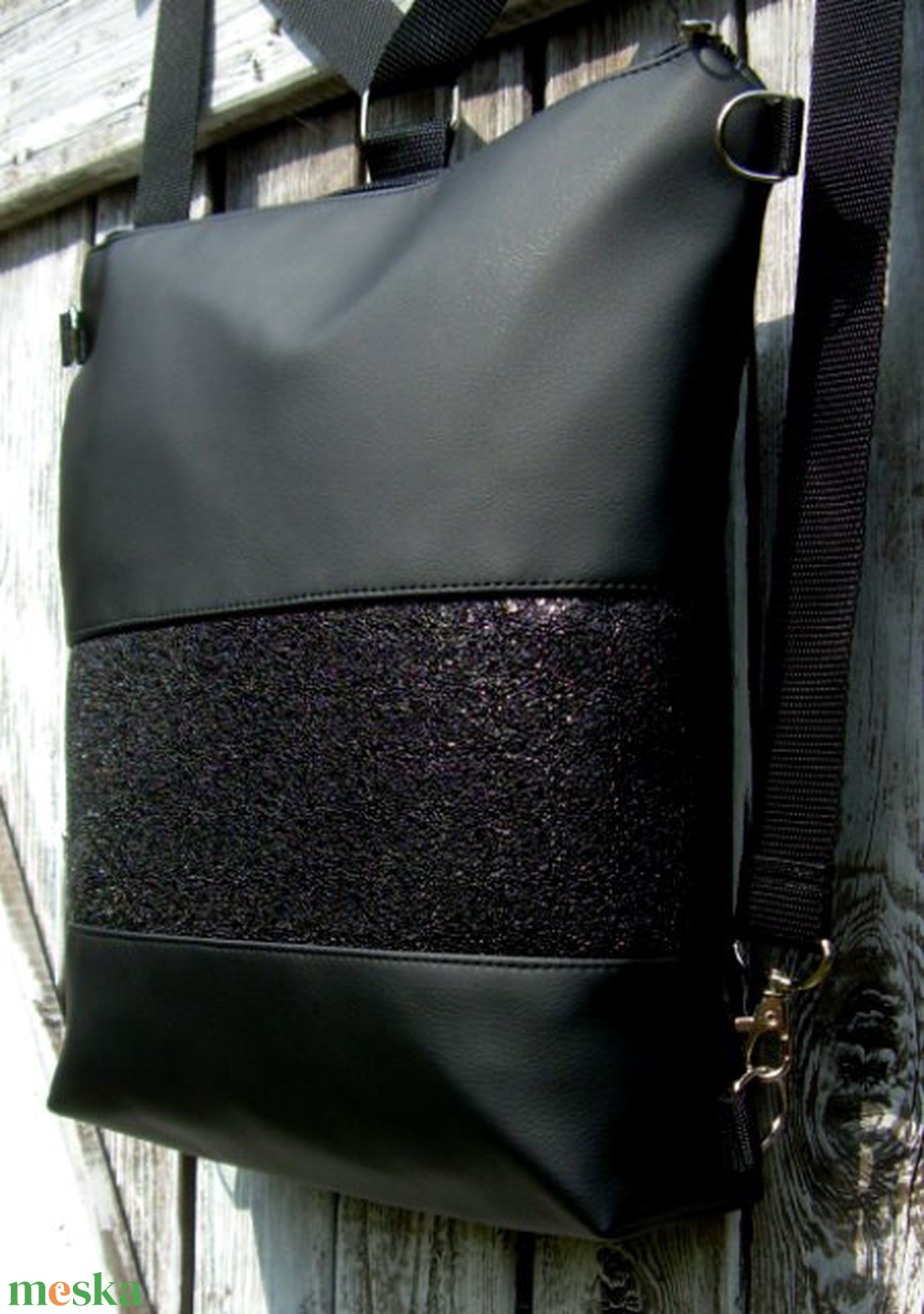 CITY BAG HÁTIZSÁK/OLDALTÁSKA : Fekete feketével 3. - táska & tok - hátizsák - hátizsák - Meska.hu