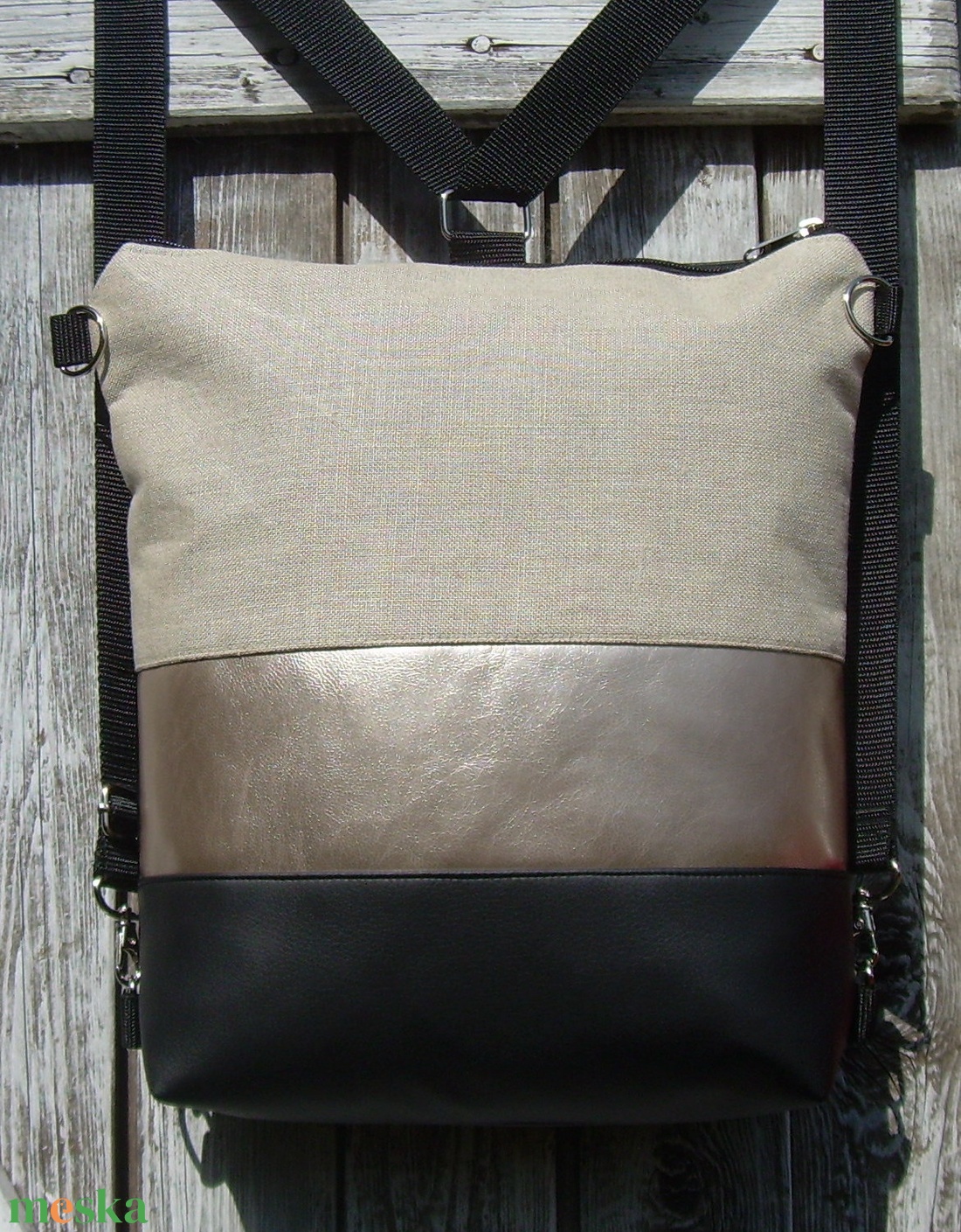 CITY BAG HÁTIZSÁK/OLDALTÁSKA : Metálos elegancia lenvászonnal - táska & tok - variálható táska - Meska.hu CITY BAG HÁTIZSÁK/OLDALTÁSKA : Metálos elegancia lenvászonnal - táska & tok - variálható táska - Meska.hu