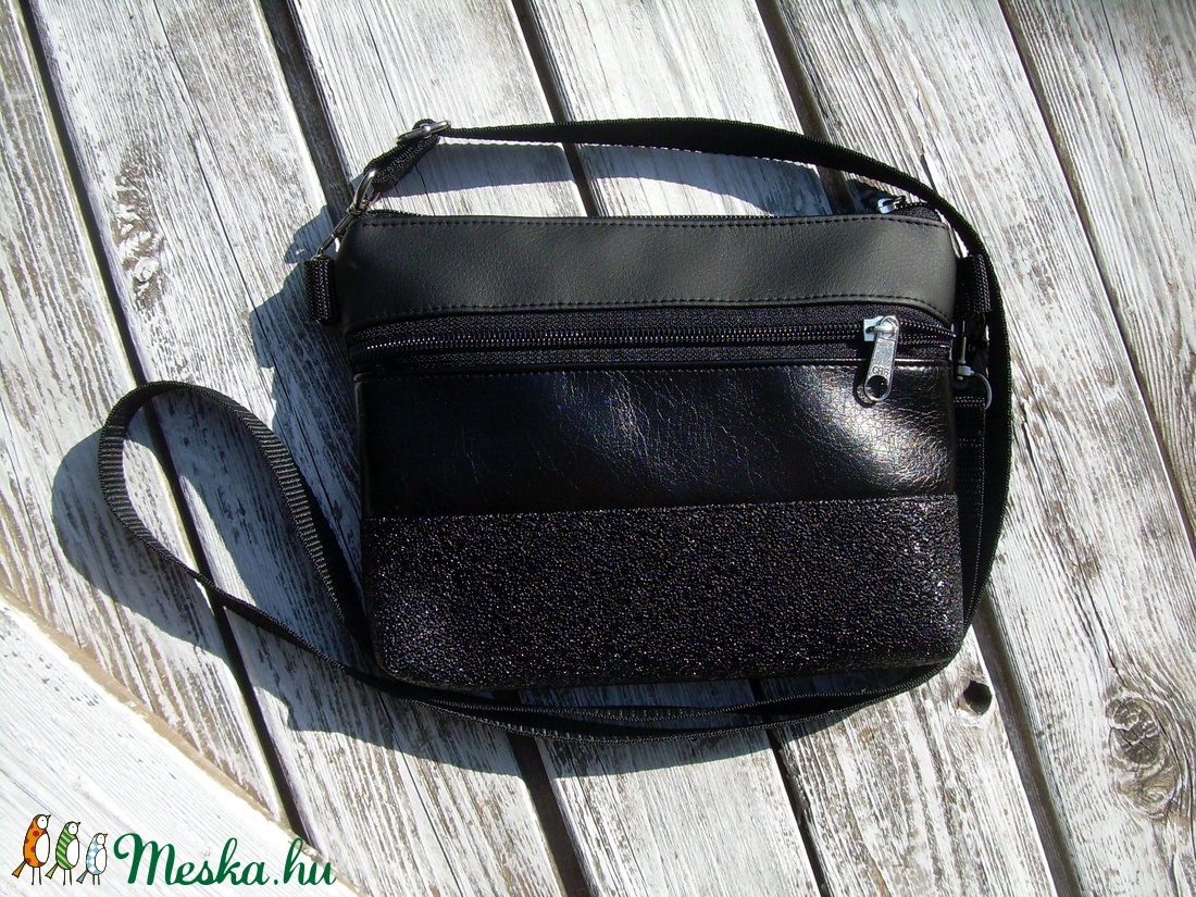  MINI CITY BAG : Metálos elegancia feketével 3. - táska & tok - kézitáska & válltáska - vállon átvethető táska - Meska.hu