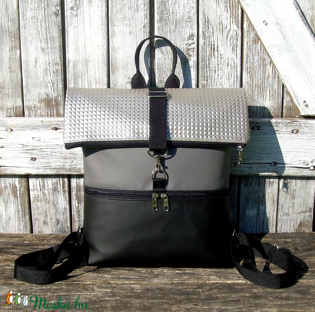  AKCIÓ ! - ROLL TOP CITY BAG : Metálos elegancia szürkével és feketével -  - Meska.hu