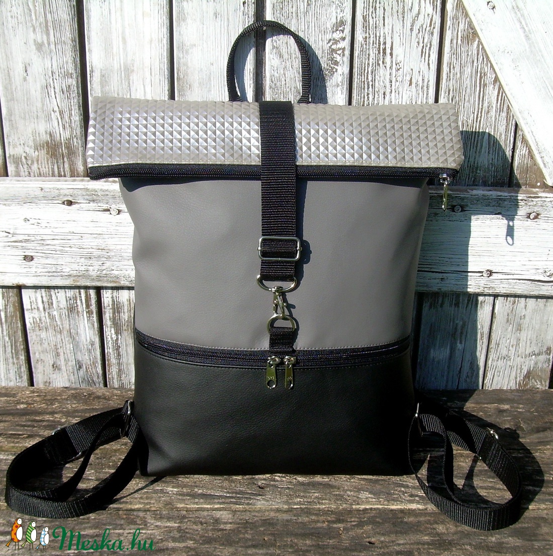  AKCIÓ ! - ROLL TOP CITY BAG : Metálos elegancia szürkével és feketével -  - Meska.hu