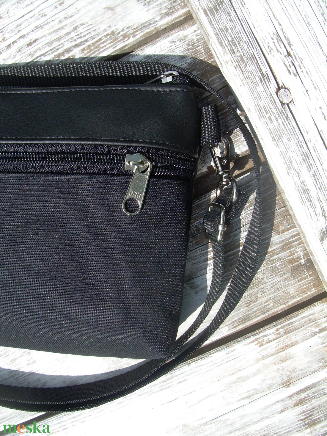  MINI CITY BAG : Fekete bőr cordurával - táska & tok - kézitáska & válltáska - vállon átvethető táska - Meska.hu