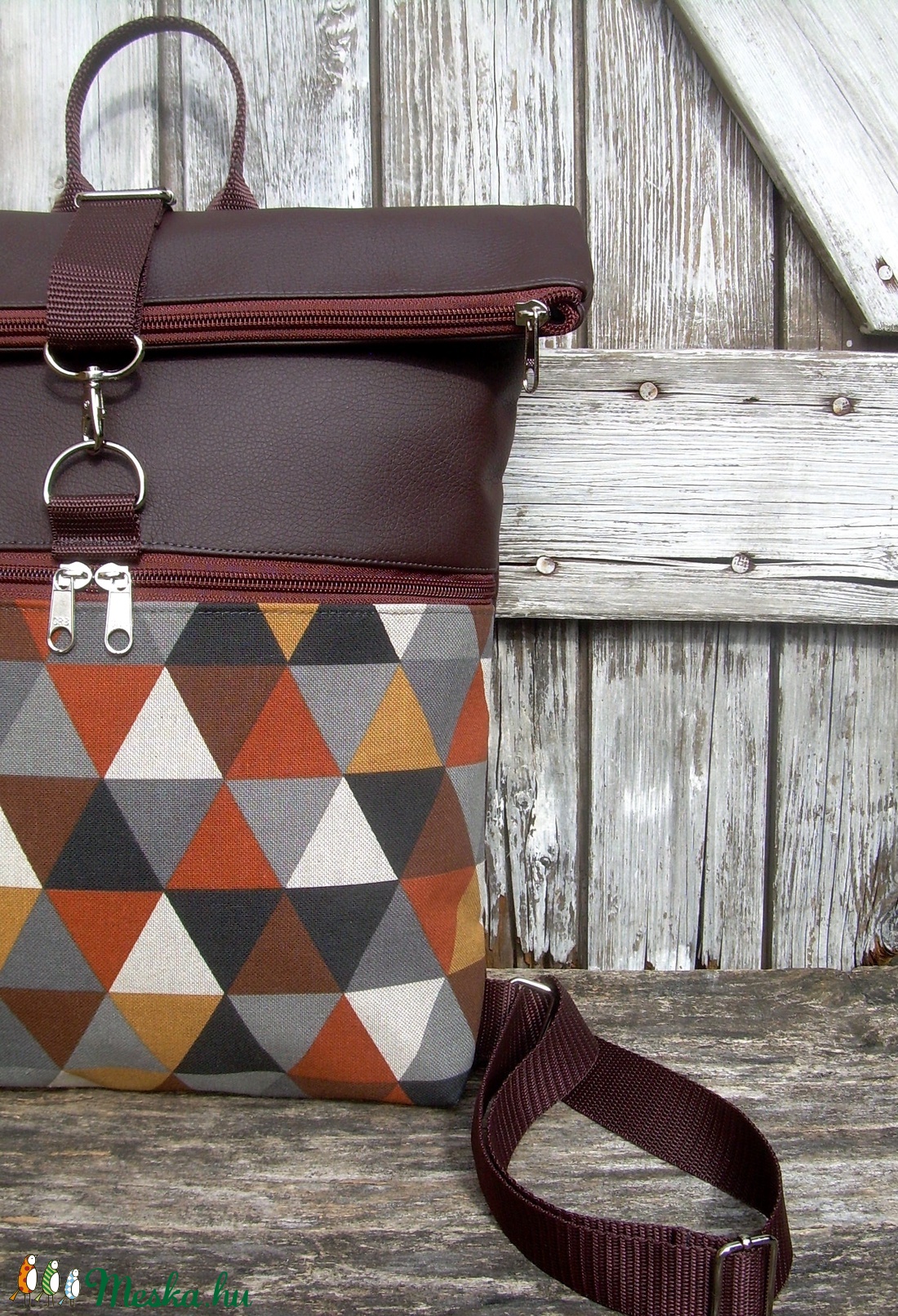 AKCIÓ!-KÉSZLETEN! - ROLL TOP CITY BAG : Színes háromszögek barnával - táska & tok - hátizsák - roll top hátizsák - Meska.hu AKCIÓ!-KÉSZLETEN! - ROLL TOP CITY BAG : Színes háromszögek barnával - táska & tok - hátizsák - roll top hátizsák - Meska.hu