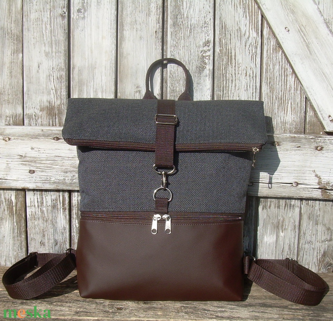 ROLL TOP CITY BAG : Variációk barna bőrre szürke szövettel - táska & tok - hátizsák - roll top hátizsák - Meska.hu ROLL TOP CITY BAG : Variációk barna bőrre szürke szövettel - táska & tok - hátizsák - roll top hátizsák - Meska.hu