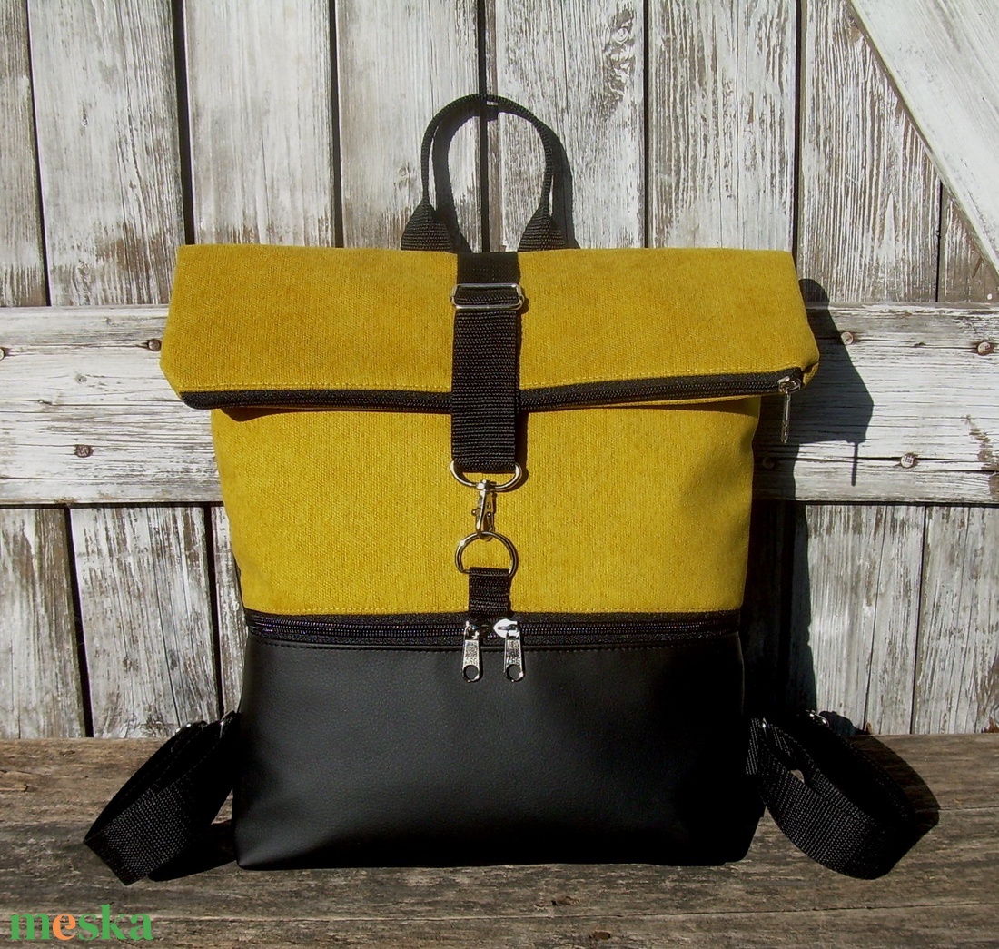  ROLL TOP CITY BAG : Variációk feketére sárgával  - táska & tok - hátizsák - roll top hátizsák - Meska.hu