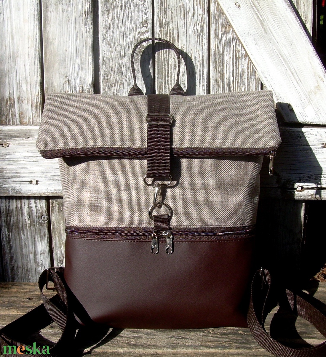   ROLL TOP CITY BAG : Variációk barna bőrre és szövetre 6.  - táska & tok - hátizsák - roll top hátizsák - Meska.hu