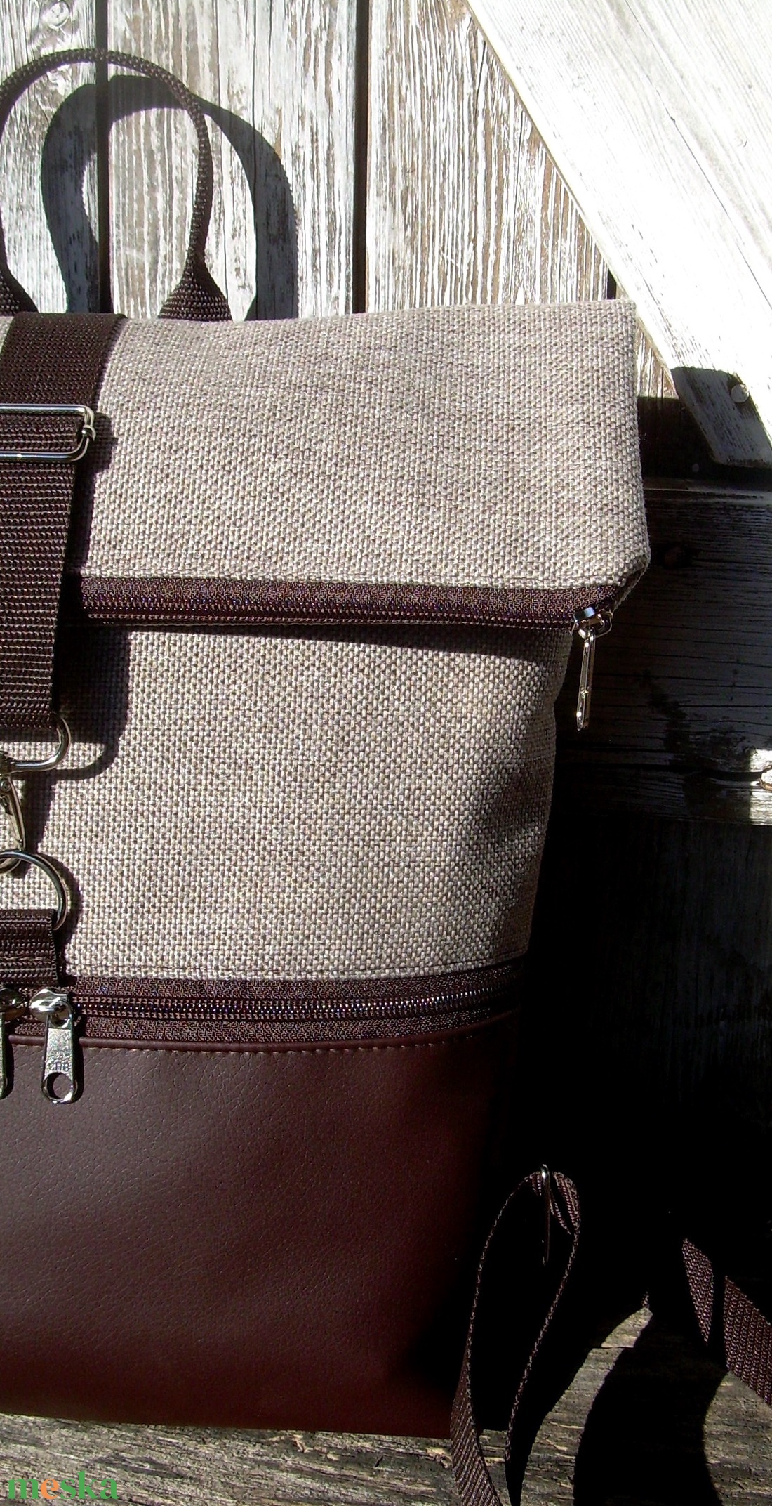   ROLL TOP CITY BAG : Variációk barna bőrre és szövetre 6.  - táska & tok - hátizsák - roll top hátizsák - Meska.hu