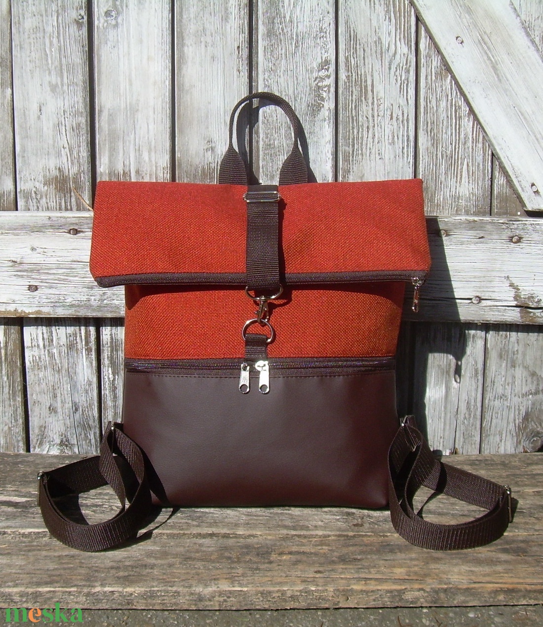  ROLL TOP CITY BAG : Variációk barnára szövettel 2. - táska & tok - hátizsák - roll top hátizsák - Meska.hu