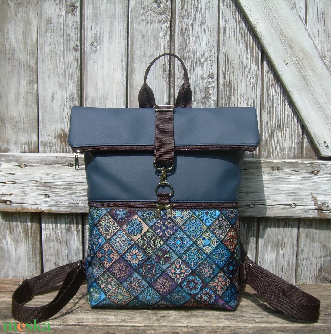 VÍZÁLLÓ ROLL TOP CITY BAG : Variációk kék bőrre és mandalára 2. - táska & tok - hátizsák - roll top hátizsák - Meska.hu VÍZÁLLÓ ROLL TOP CITY BAG : Variációk kék bőrre és mandalára 2. - táska & tok - hátizsák - roll top hátizsák - Meska.hu