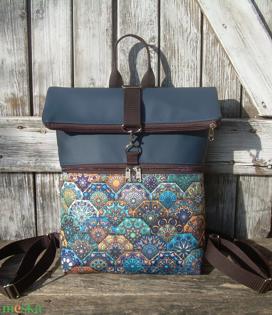 VÍZÁLLÓ ROLL TOP CITY BAG : Variációk kék bőrre és mandalára 2. - táska & tok - hátizsák - roll top hátizsák - Meska.hu VÍZÁLLÓ ROLL TOP CITY BAG : Variációk kék bőrre és mandalára 2. - táska & tok - hátizsák - roll top hátizsák - Meska.hu