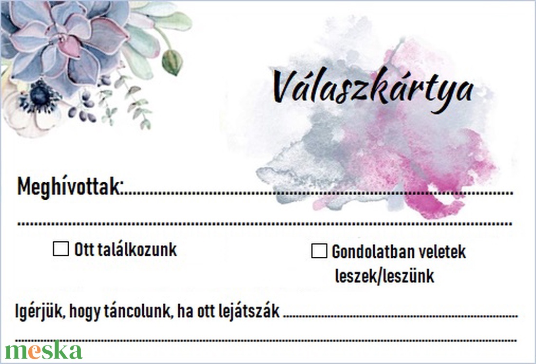 Hamvas kék egylapos, egyoldalas meghívó - esküvő - meghívó & kártya - meghívó - Meska.hu