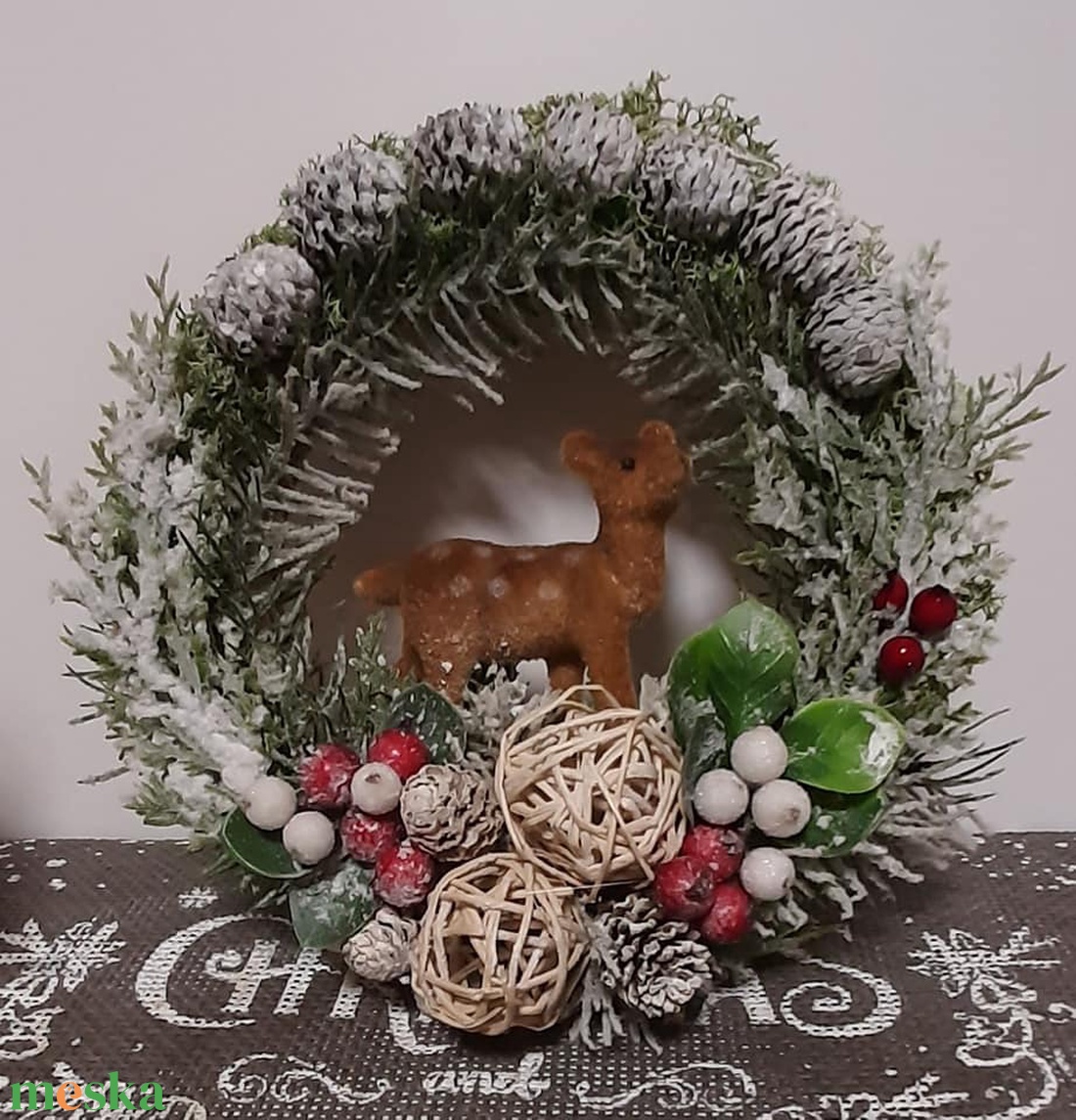 Őzikés koszorú  - karácsony - karácsonyi lakásdekoráció - karácsonyi ajtódíszek - Meska.hu
