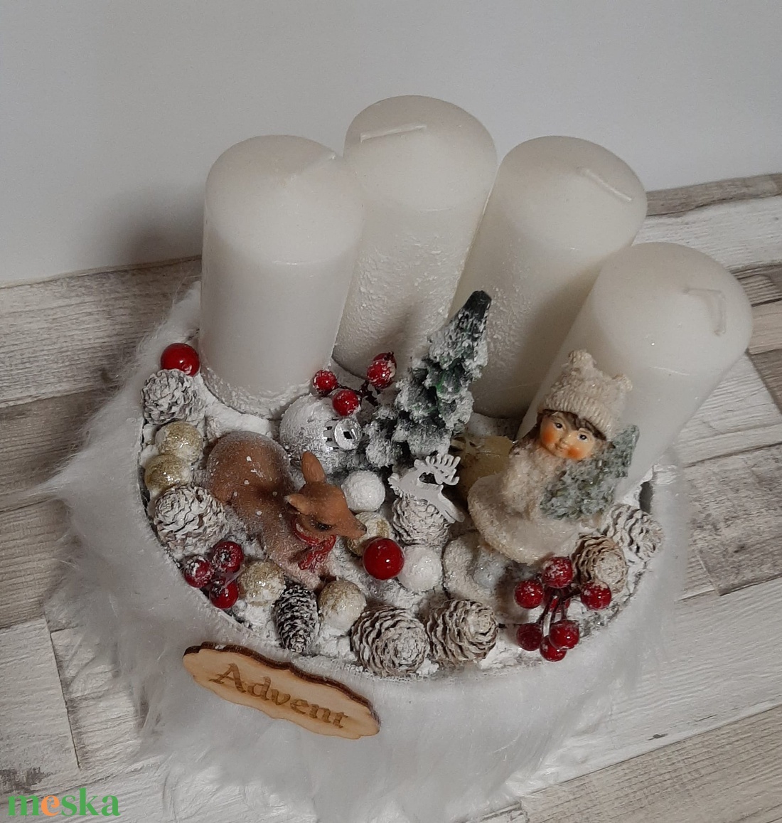 Adventi asztaldísz kislánnyal - karácsony - adventi díszek - adventi koszorú - Meska.hu