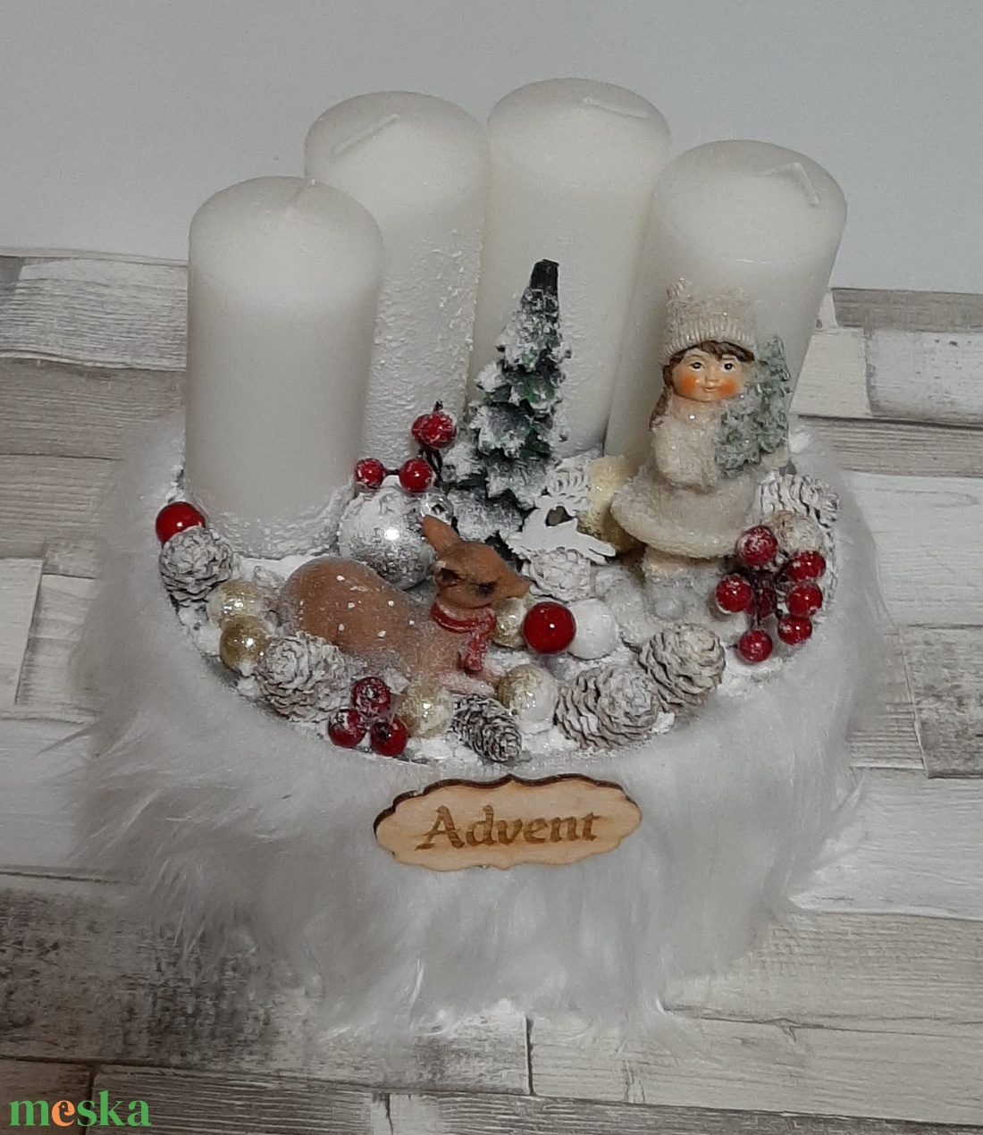 Adventi asztaldísz kislánnyal - karácsony - adventi díszek - adventi koszorú - Meska.hu
