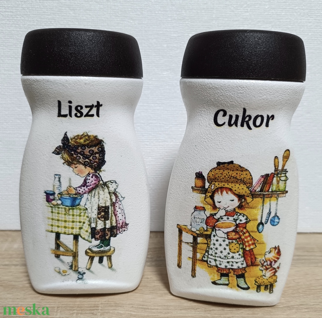 Kézzel díszített, egyedi liszt- és cukortartó szett  - otthon & életmód - konyhafelszerelés, tálalás - konyhai tárolás - fűszertartó - Meska.hu