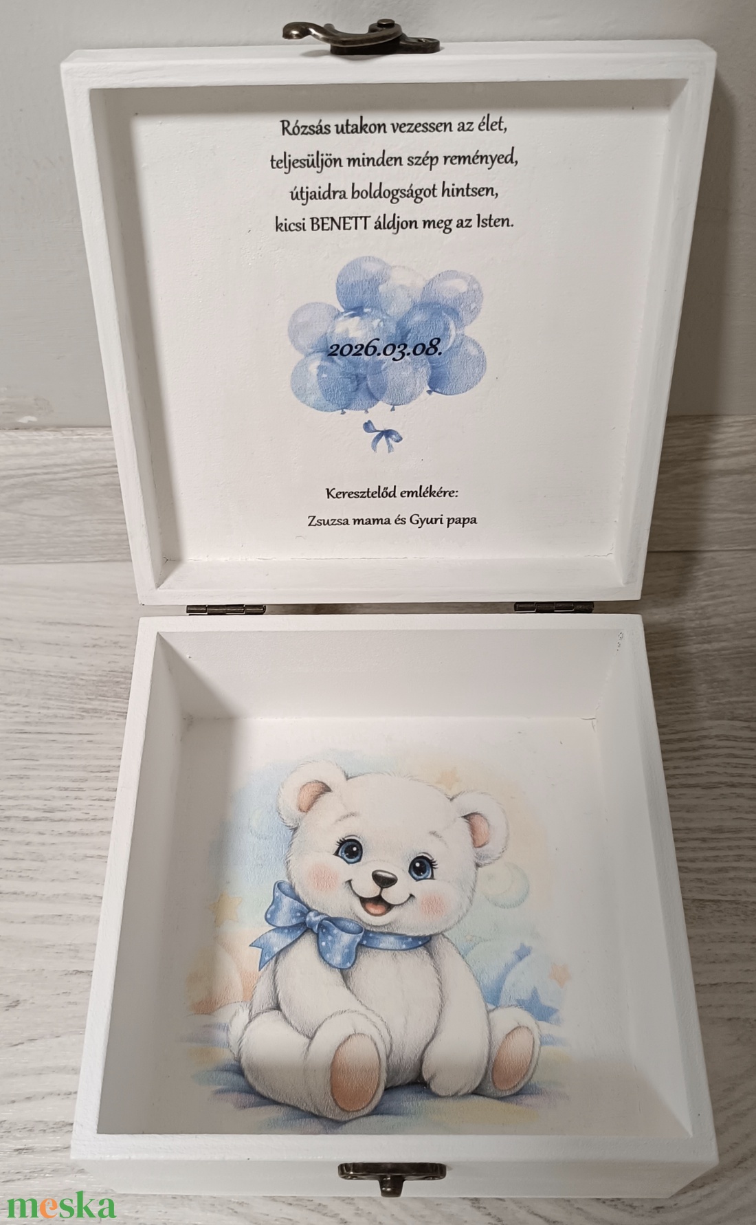 Személyre szabott keresztelői ajándékdoboz � Marcell számára készült egyedi megrendelésre - baba - mama - keresztelő kellékek - keresztelőajándékok - Meska.hu