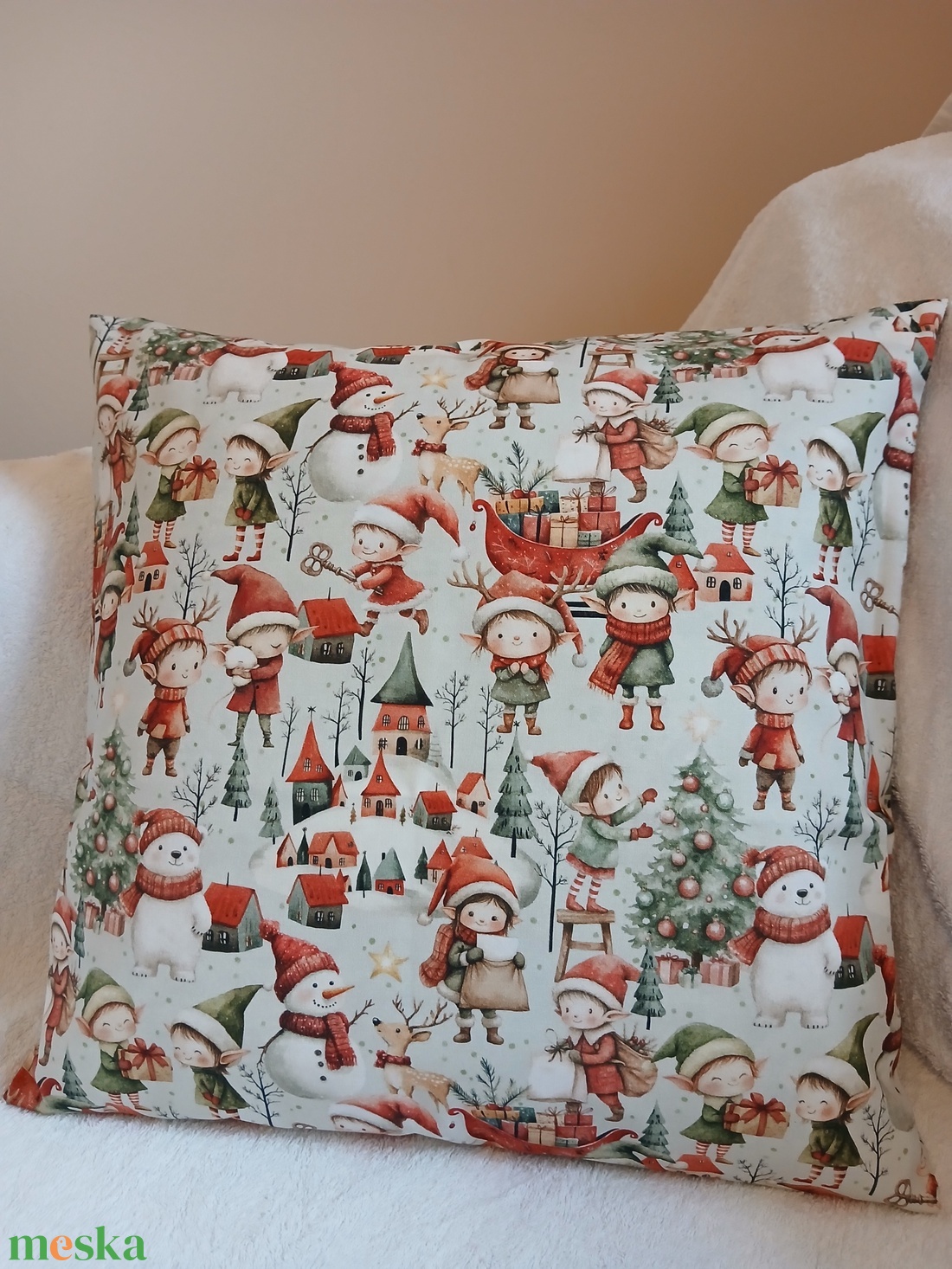 Karácsonyi manók kispárna  - otthon & életmód - babaszoba, gyerekszoba - gyerek díszpárna - Meska.hu