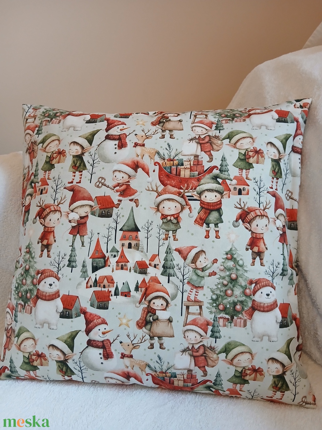 Karácsonyi manók kispárna  - otthon & életmód - babaszoba, gyerekszoba - gyerek díszpárna - Meska.hu