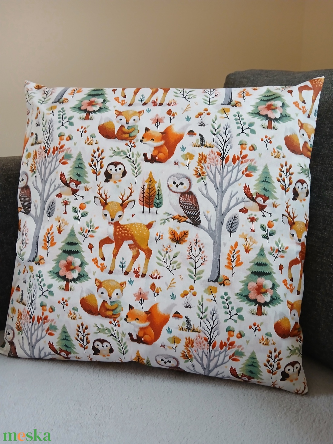 Erdő lakói párna (40 x 40 cm ) - baba - mama - babaszoba dekoráció - gyerek díszpárna - Meska.hu