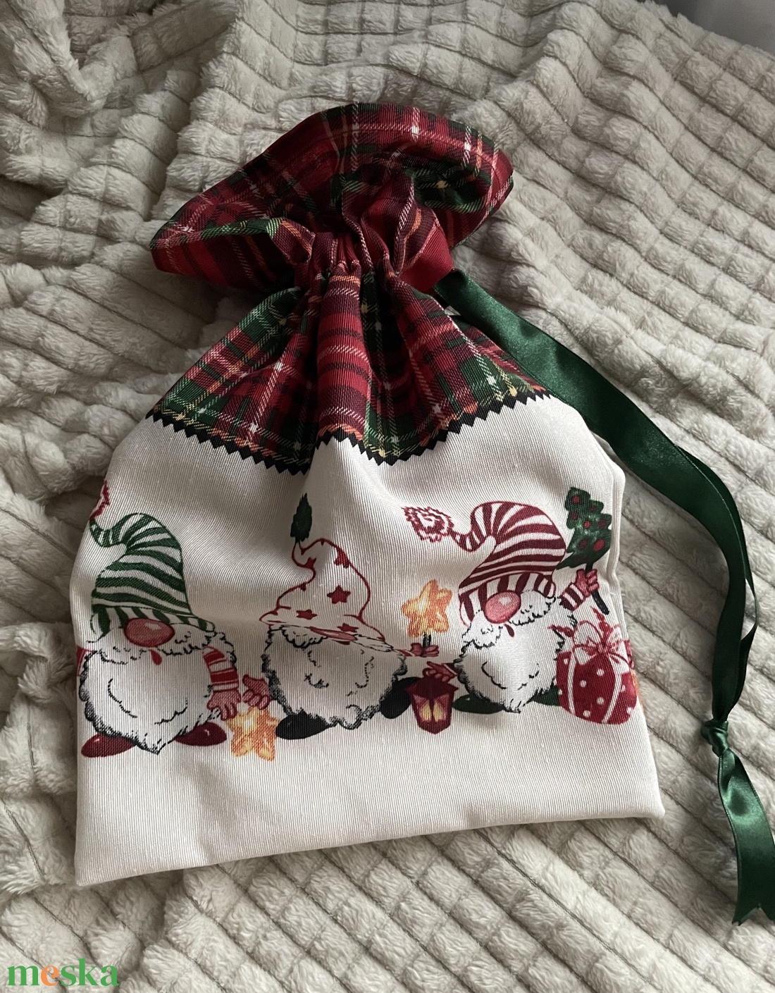 Manómintás kockás mikulászsák - karácsony - mikulás - mikulás zsák - Meska.hu