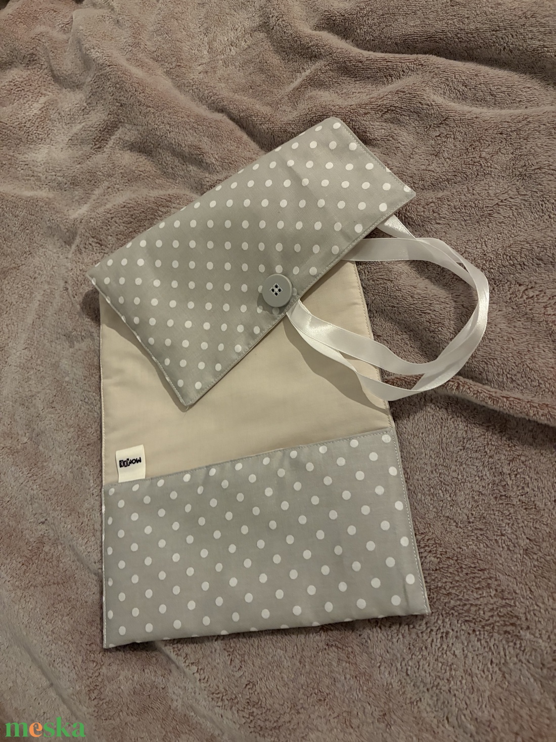 Vászon könyvborító szürke-fehér pöttyös - könyv & zene - könyvtok - Meska.hu