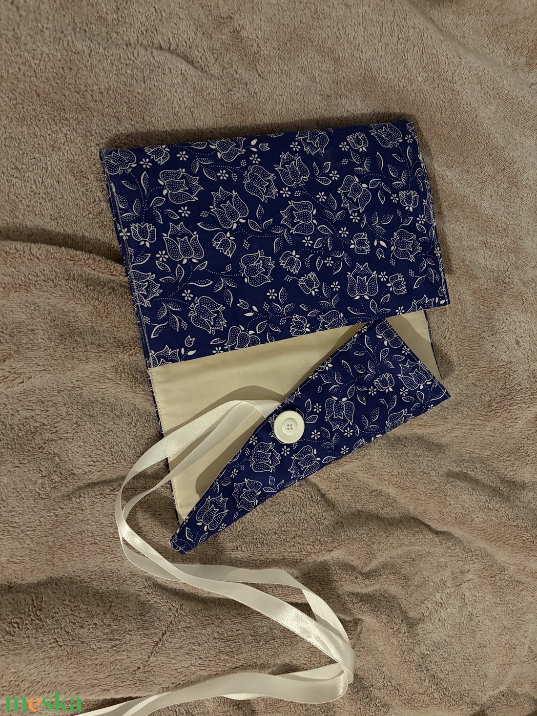 Vászon könyvborító kékfestő mintás - könyv & zene - könyvtok - Meska.hu