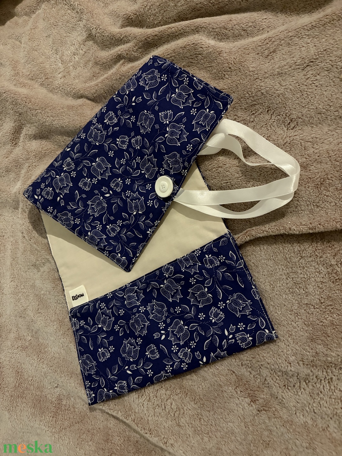 Vászon könyvborító kékfestő mintás - könyv & zene - könyvtok - Meska.hu